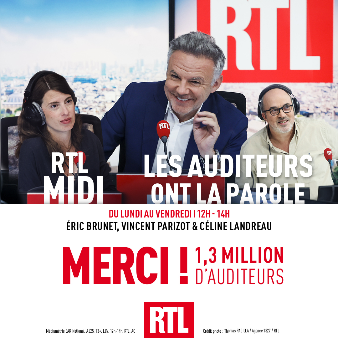 RTL Pro : RTL - RTL2 - FUN RADIO (@rtl_presse) on Twitter photo 🎙🔴 #AudiencesRadio MERCI !
📰 #RTLMidi et #LAOLP avec <a href="/ericbrunet/">Eric Brunet</a>, <a href="/vincent_parizot/">Vincent Parizot</a> et <a href="/c_landreau/">Céline Landreau</a> rassemblent plus de 1,3 million d’auditeurs chaque midi !
#Radio #Médiamétrie 🎙🔴 #AudiencesRadio MERCI !
📰 #RTLMidi et #LAOLP avec <a href="/ericbrunet/">Eric Brunet</a>, <a href="/vincent_parizot/">Vincent Parizot</a> et <a href="/c_landreau/">Céline Landreau</a> rassemblent plus de 1,3 million d’auditeurs chaque midi !
#Radio #Médiamétrie