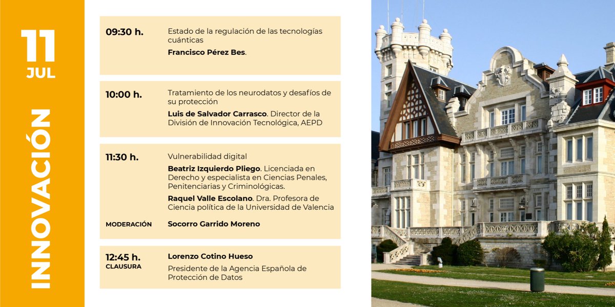 📢 Mañana arranca el curso ‘Innovación y privacidad en IA y espacios de datos’ que dirige la Agencia en la <a href="/UIMP/">UIMP</a>. #CursosDeVerano2025

👇Consulta el programa del curso aquí: uimp.es/agenda-link.ht…