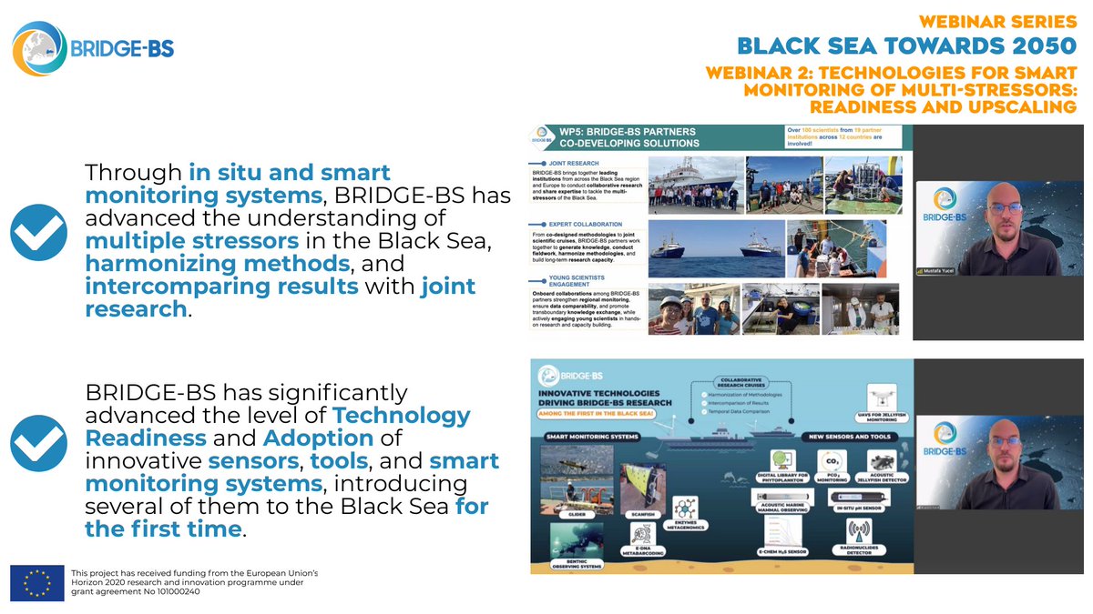 Did you know that #BRIDGEBS:
🌊Strengthens Black Sea’s role in global #BlueEconomy
🔍Advances readiness &amp; adoption of smart ocean monitoring systems
🎯Introduces novel sensors &amp; tools to region for the 1st time

Catch more breakthroughs in the 2nd webinar➡youtu.be/3OYdYvRPnbU