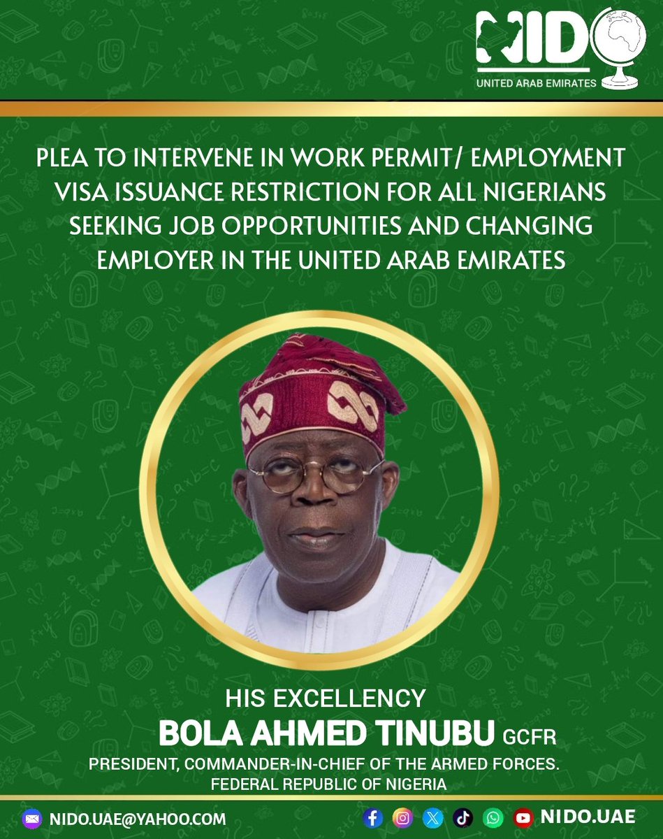 NIDO_UAE's tweet photo. Open Letter To President Bola Ahmed Tinubu, On Work Permit Issuance Restriction For Nigerian Expatriates Seeking Job Opportunities In The United Arab Emirates. 
@officialABAT @PBATMediaCentre @asovilladigital @aonanuga1956 @BwalaDaniel @FMINONigeria @LabourMinNG @nidcom_gov @YusufTuggar @ARISEtv @thecableng @MobilePunch @ruffydfire @abati1990 @MobilePunch @thecableng @TheNationNews @PremiumTimesng @abikedabiri