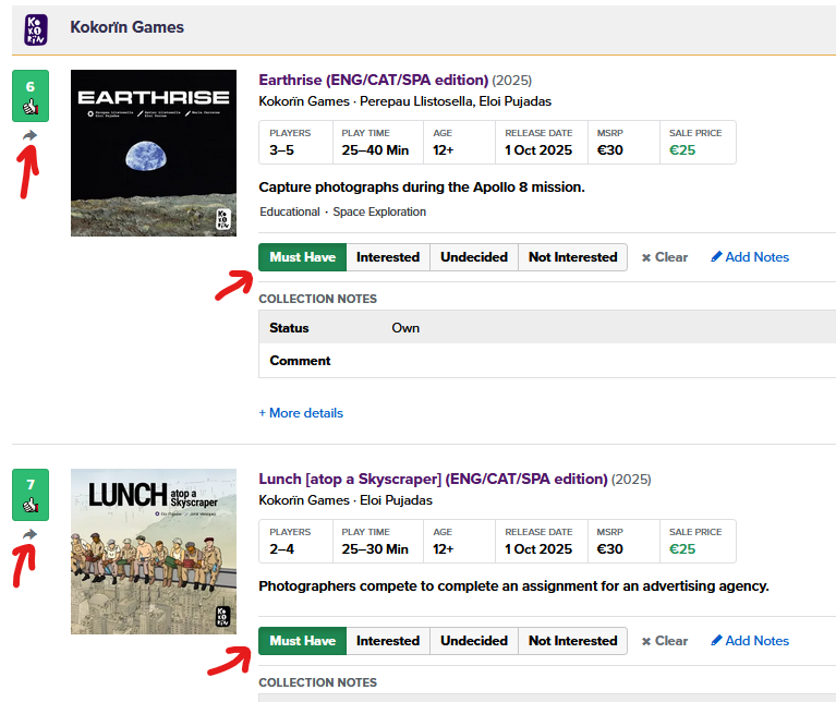 Bon dia!
Ens dones un cop de mà a la BGG?
Ja surten los novetats d'Essen 2025 i aquí estan les dues nostres, d'autoria de l <a href="/eloipujadas/">Eloi Pujadas</a> i en <a href="/Perepau/">Perepau Llistosella</a> 
boardgamegeek.com/geekpreview/78…
