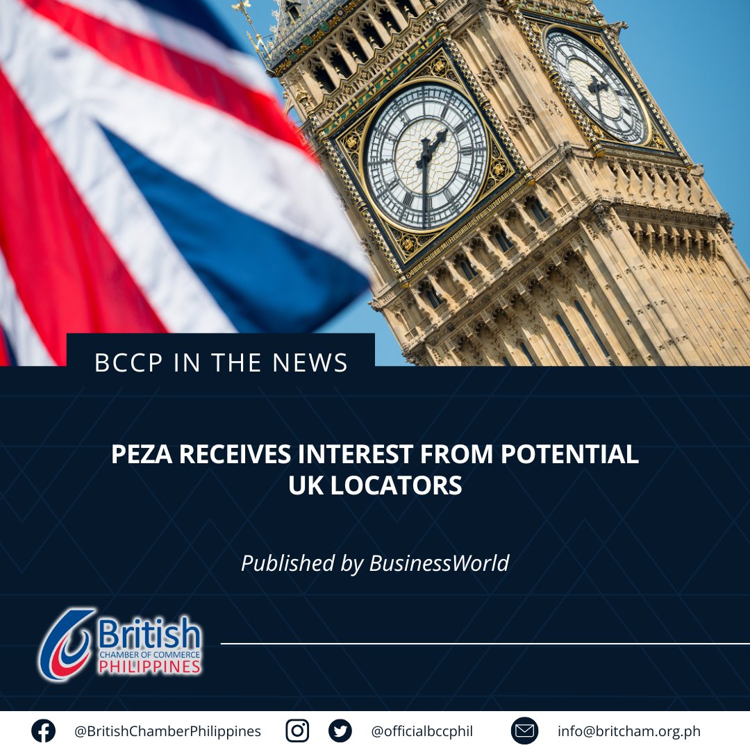 #BCCPinTheNews | PEZA receives interest from potential UK locators

Read the full article ⬇️
bworldonline.com/economy/2025/0…

#BCCP2025 #BCCPinAction