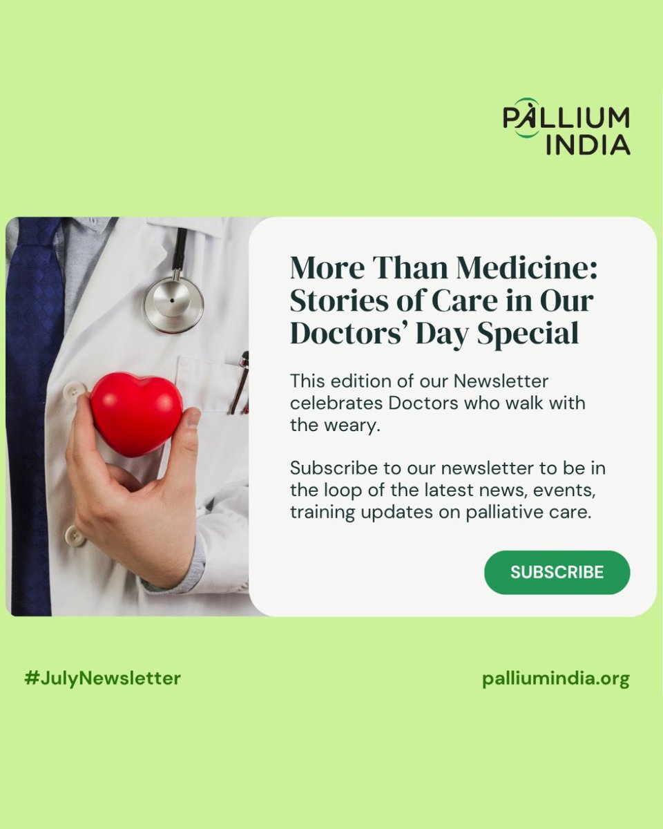 Our July Newsletter celebrates doctors who walk with patients through pain, uncertainty, &amp; endings — with compassion as their compass.

Read the stories that don’t make headlines - but change lives: 
palliumindia.org/2025/07/july-2… 

#PalliumIndia #RealHeroes #JulyNewsletter #MedX