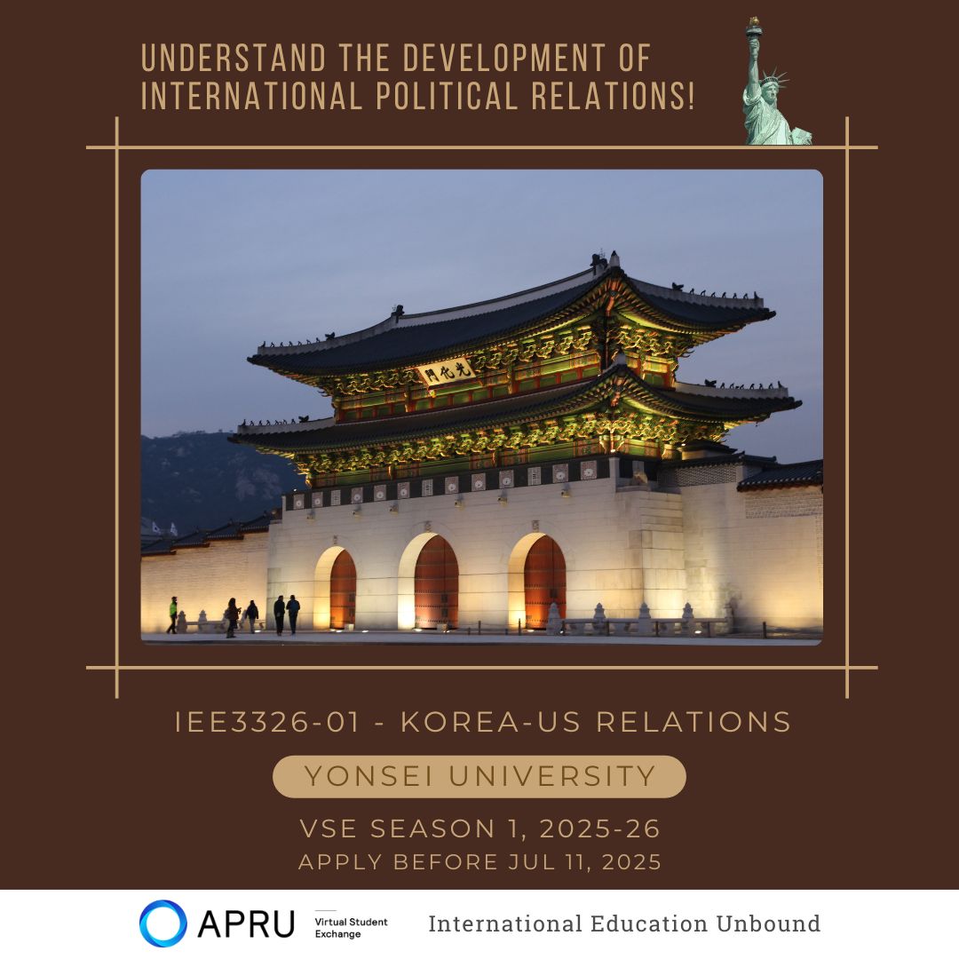APRU Virtual Student Exchange Program (VSE) (@apruvse) on Twitter photo International political relations are changing rapidly in this era with new world leaders! Learn about the development of relations between Korea and the US with <a href="/yonsei_u/">Yonsei University</a> at #APRU_VSE!
More courses @ vse.apru.org/s12526
@apru1997 #APRU #VSE #VirtualStudentExchange International political relations are changing rapidly in this era with new world leaders! Learn about the development of relations between Korea and the US with <a href="/yonsei_u/">Yonsei University</a> at #APRU_VSE!
More courses @ vse.apru.org/s12526
@apru1997 #APRU #VSE #VirtualStudentExchange