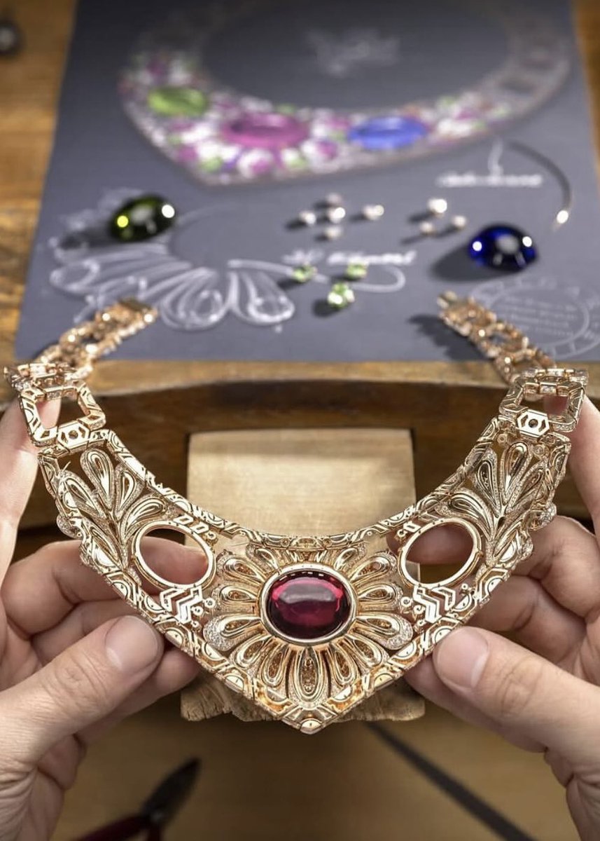 制作途中が美しい、ブルガリの作品。
実はこれ裏面なんですよね。
ブルガリのジュエリー、裏から見た時の地金も美しい模様で、マネキンじゃなくて両面から見えるように飾って欲しいまである。