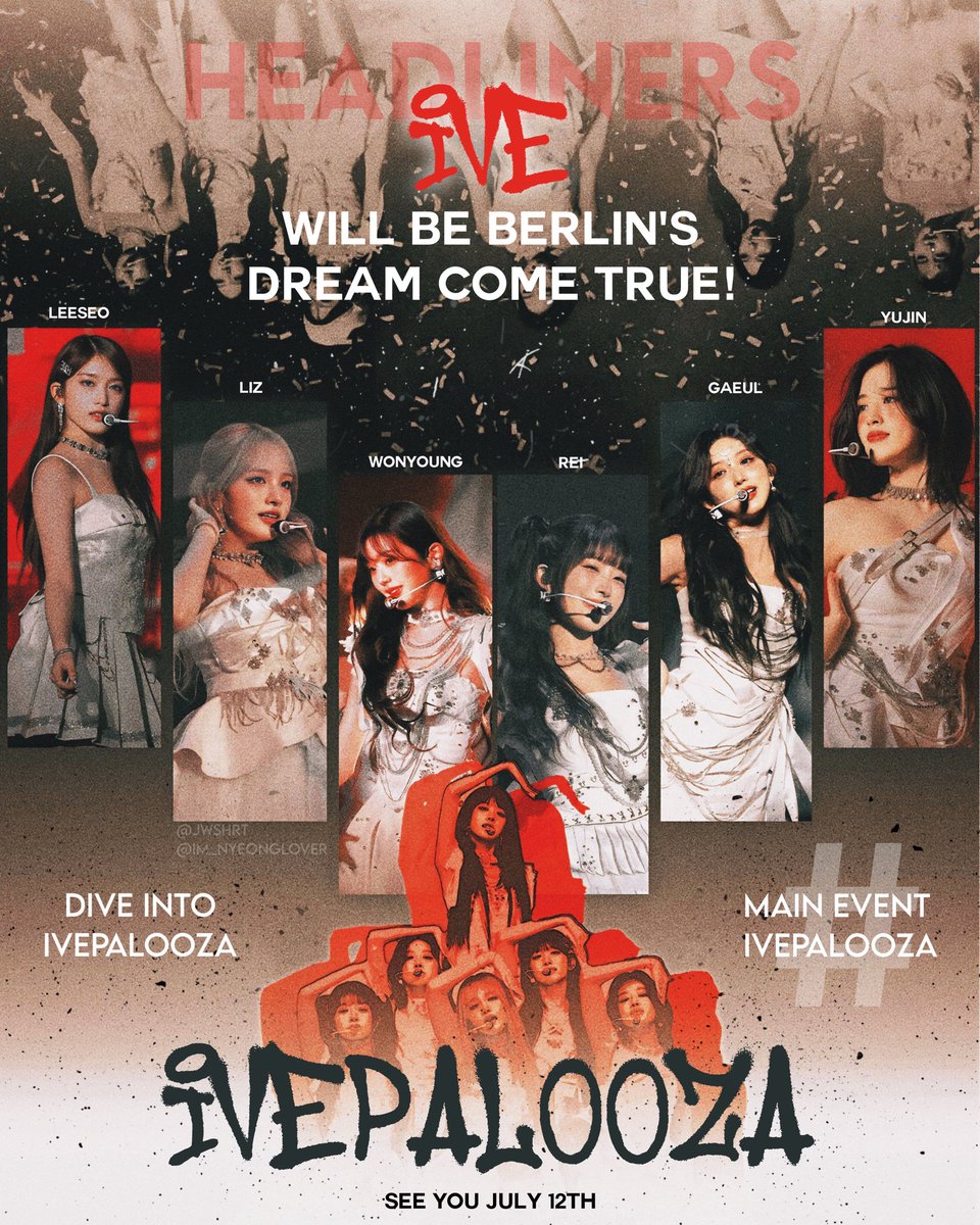 im_nyeonglover's tweet image. IVE will be headlining Lollapalooza in Berlin soon! Made this little poster, Dives drop the tags! 

DIVE INTO IVEPALOOZA
#MAIN_EVENT_IVEPALOOZA