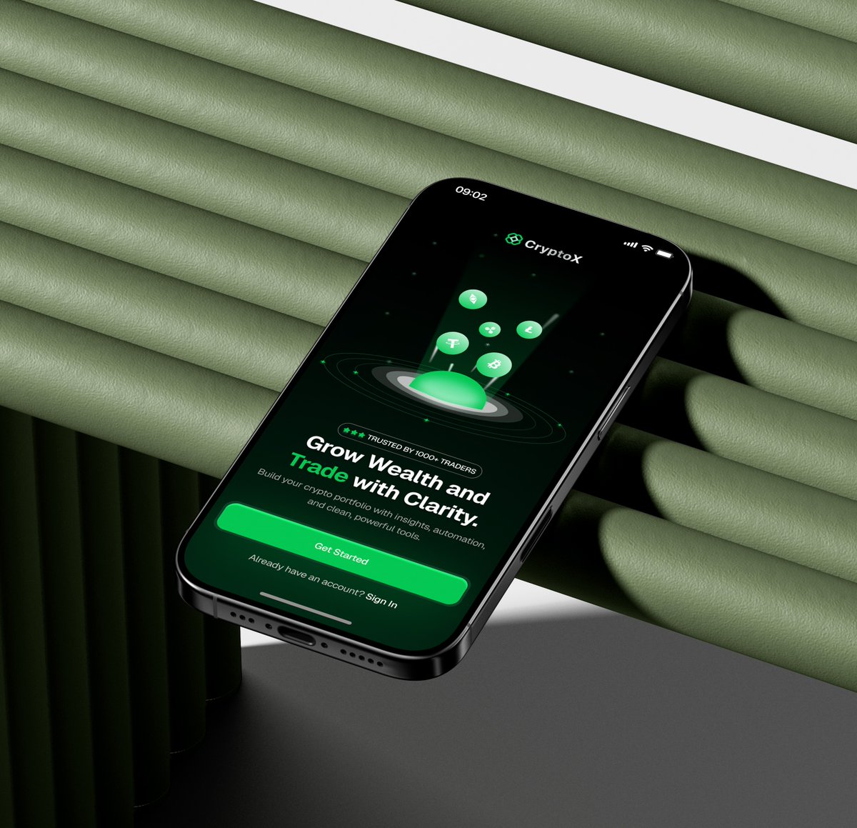 JakeThuggin's tweet image. I designed this onboarding screen for a crypto trading app 🚀📱
Dark mode. Trust signals. Sharp typography.
Built to convert.
Illustration done by me. All designed on Figma..
Inspired by @soumyadipdzign