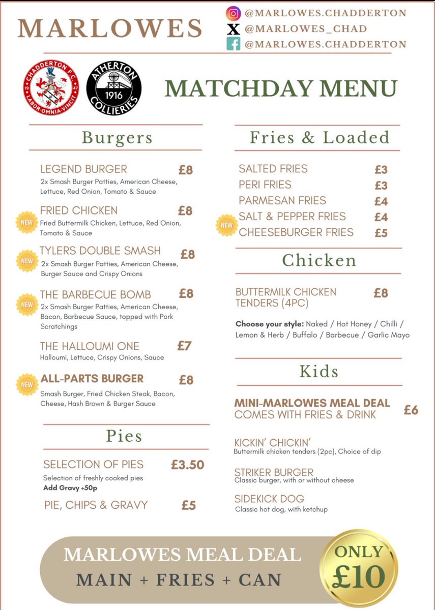 marlowes_chad's tweet image. A few new arrivals ahead of tonight’s fixture 🍔
@ChaddertonFC
@ACFC1916
#FootyScran