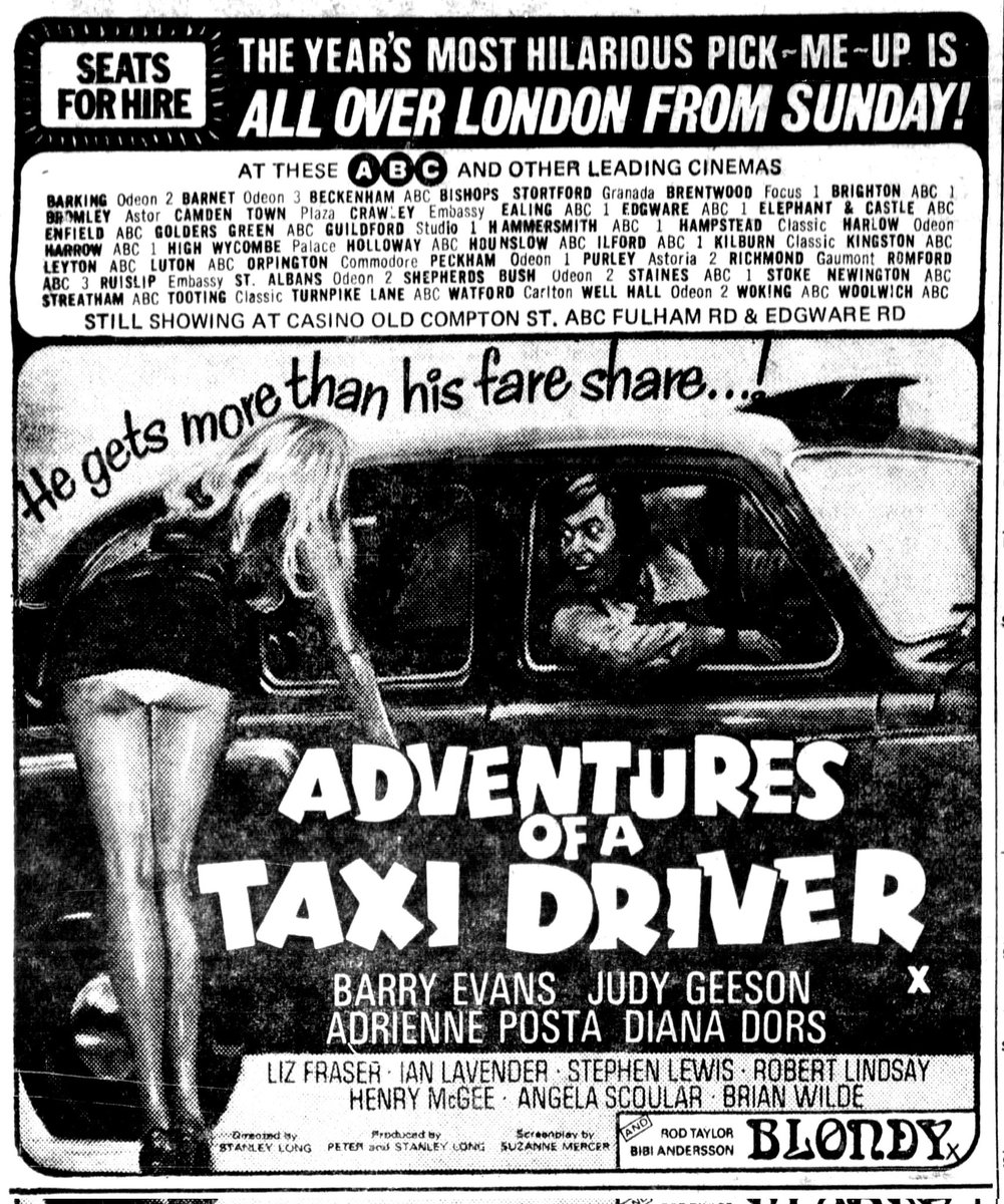 ADVENTURES OF A TAXI DRIVER was screening at the Casino in London on this day, July 8th, 1976 before going wider a few days later..