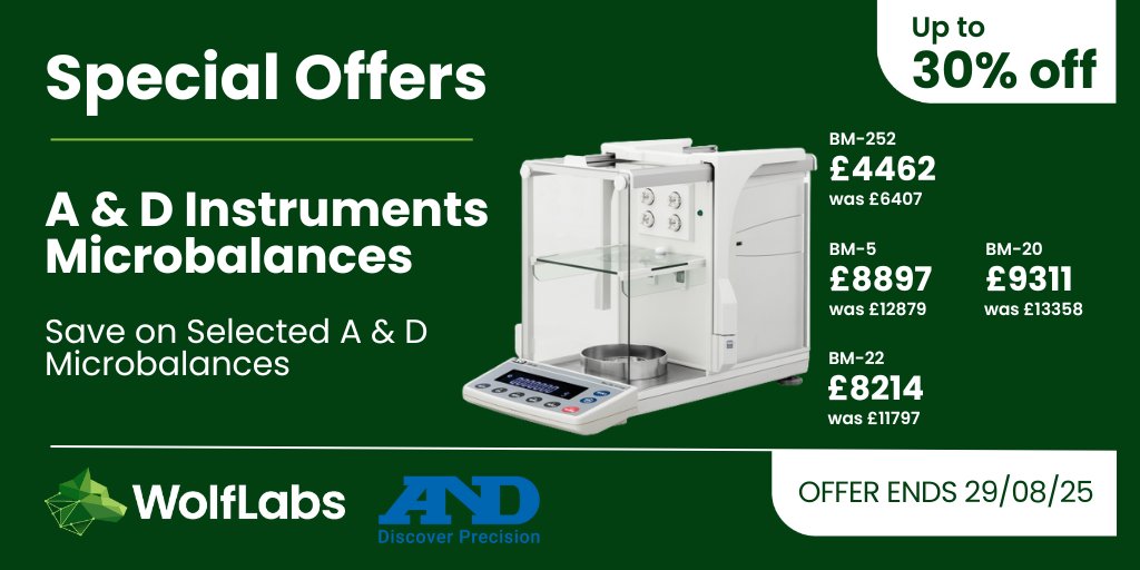 wolflabsuk's tweet image. We currently have special offers on A&D Instruments' BM Microbalances.
Shop Now - wolflabs.co.uk/laboratory-equ…