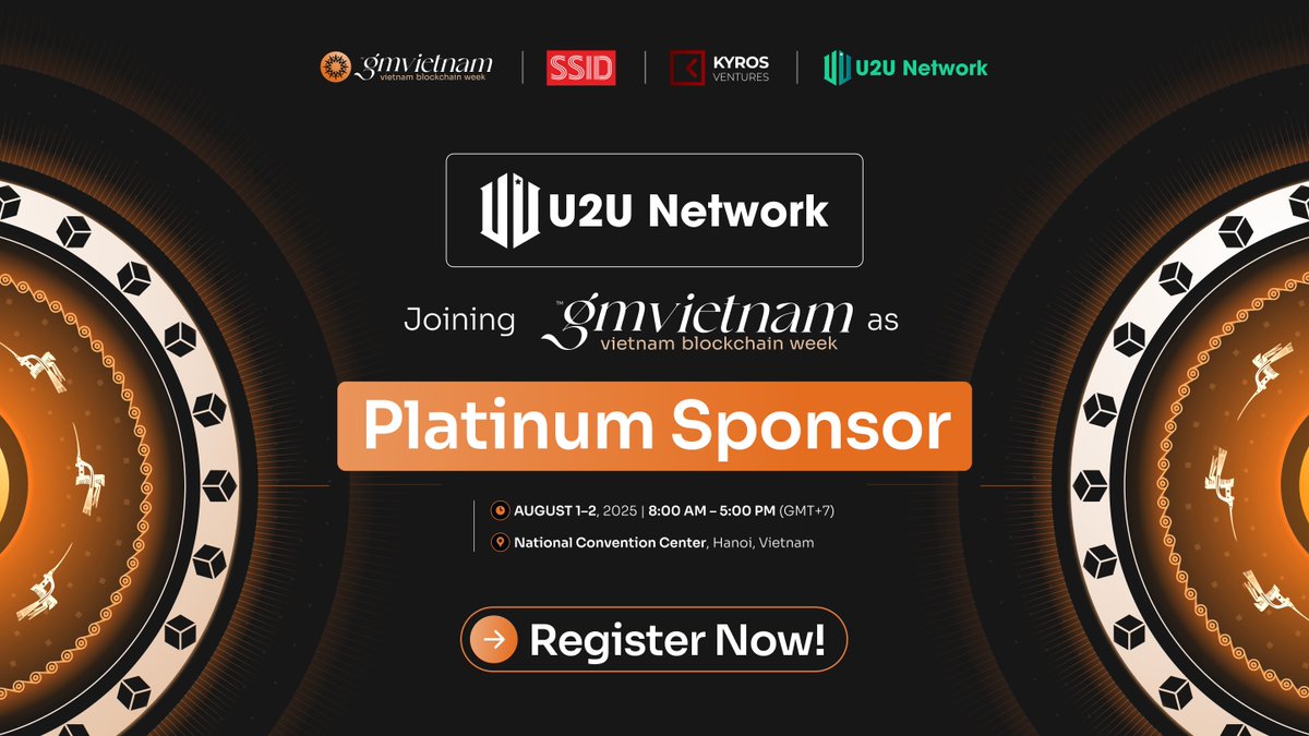 Good Morning Vietnam!

U2U Network is going PLATINUM at <a href="/gmvn_official/">GM VIETNAM (🌞,🇻🇳) | Vietnam Blockchain Week</a>!

We’re hyped to join the BIGGEST blockchain &amp; tech event in Southeast Asia, hosted by SSI Digital &amp; <a href="/KyrosVentures/">Kyros Ventures</a> – right in the heart of Vietnam!

⏰ Aug 1–2, 2025 | 8 AM – 5 PM GMT+7
📍 National Convention