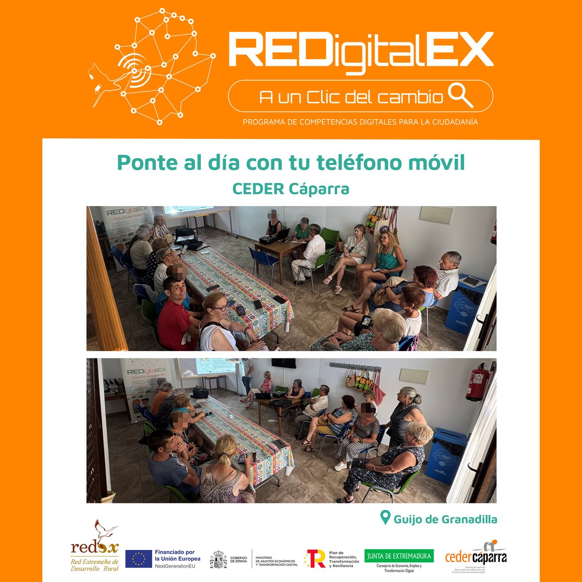 ✨ Álvaro Barrios, de <a href="/CEDERCAPARRA/">CEDER CAPARRA </a>, visita Guijo de Granadilla para mejorar las competencias digitales de l@s participantes en torno al teléfono móvil.

☁️ La nube
🤳 Las videollamadas y chats de audio.
🤖 Meta AI
📝 Sede electrónica

#REDigitalEX #CompetenciasDigitales