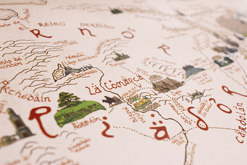 Imagina viajar a la Tierra Media de la mano de sus protagonistas con este mapa:
🏰 50 localizaciones icónicas de la Tierra Media dibujadas
🪶 Caligrafiado por Bilbo, Frodo, Sam, Gandalf y Aragorn
🗓️ 1 año de trabajo y dedicación 
⏳Quedan 50 unidades para lo que resta de verano