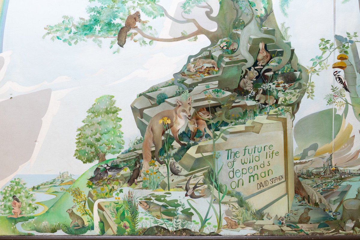 AGrayArchive's tweet image. Timeline post 23: 1974, The Scottish Wildlife Mural is painted at Palaceriggs nature reserve. The mural was commissioned by naturalist, writer & journalist David Stephen, who was closely involved in the planning of the park, with its emphasis on conservation and education.