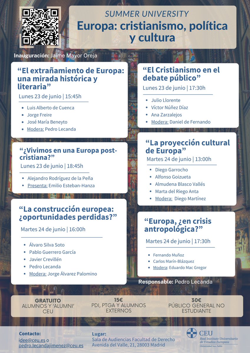 Real Instituto Univ. de Estudios Europeos (@ridee_ceu) on Twitter photo 📌 Celebramos con éxito el curso "Europa: cristianismo, política y cultura", coordinado por <a href="/pedrolecanda1/">Pedro Lecanda Jiménez-Alfaro</a>.
Gracias a los ponentes por sus aportaciones y a los asistentes por enriquecer el debate.
En <a href="/RIDEE_CEU/">Real Instituto Univ. de Estudios Europeos</a> seguimos reflexionando sobre las raíces y el futuro de Europa 📌 Celebramos con éxito el curso "Europa: cristianismo, política y cultura", coordinado por <a href="/pedrolecanda1/">Pedro Lecanda Jiménez-Alfaro</a>.
Gracias a los ponentes por sus aportaciones y a los asistentes por enriquecer el debate.
En <a href="/RIDEE_CEU/">Real Instituto Univ. de Estudios Europeos</a> seguimos reflexionando sobre las raíces y el futuro de Europa
