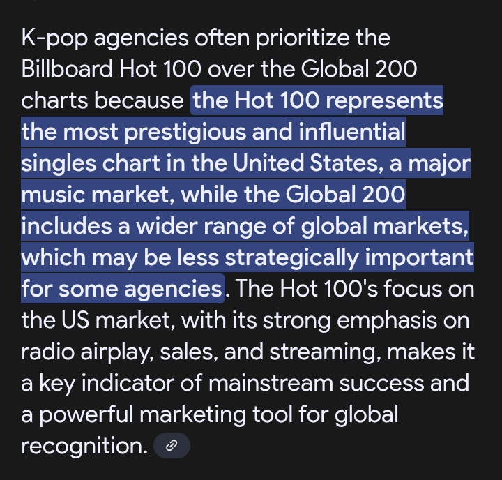only mys can say entering billboard global 200 top 5 is better than debuting hot 100 when every kpop agencies literally chasing for that hot 100 entry. Just making excuses cause ur fave failed to enter