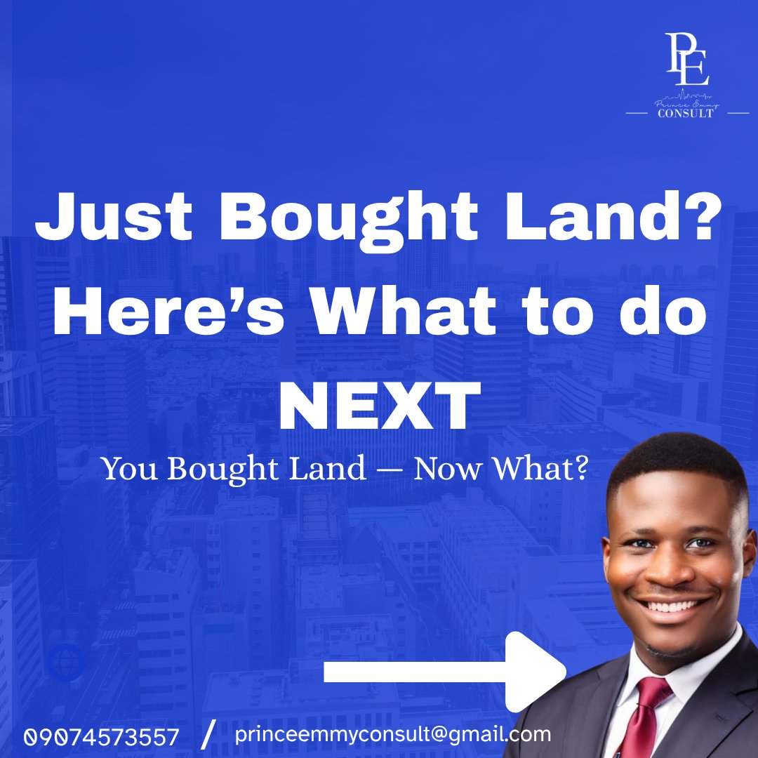Real_PrinceEmmy's tweet photo. Buying land is just the beginning.
What you do next determines your profit or pain.
DM “NEXT” and I’ll send you a free landowner’s checklist.

#NewLandowner #RealEstateNigeria #PostPurchaseTips #LandAllocation #PrinceEmmyConsult #LandInvestment #SmartSteps https://t.co/fLit2daBOZ