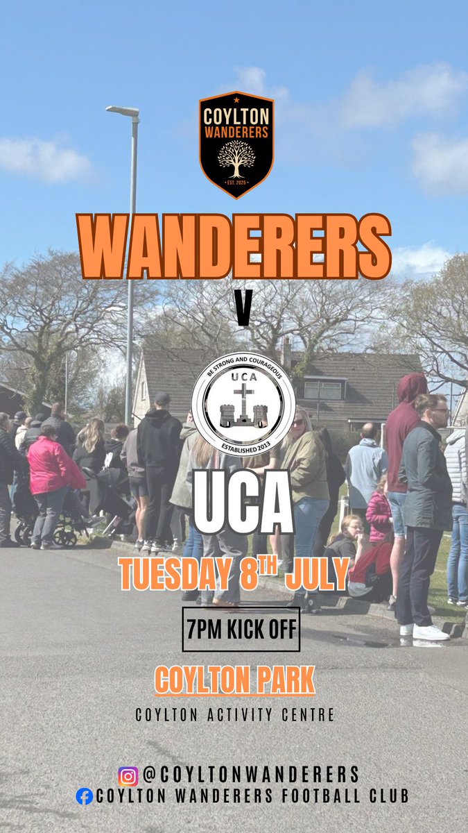 Coylton Wanderers Football Club (@coyltonwanderer) on Twitter photo ⚽️ Game number one of pre season kicks off tonight.
💪 A tough test against a strong outfit in <a href="/UCAFC/">United Churches Ayr</a>
Get yourself along to Coylton Park and cheer on the boys.
🟠⚫️ ⚽️ Game number one of pre season kicks off tonight.
💪 A tough test against a strong outfit in <a href="/UCAFC/">United Churches Ayr</a>
Get yourself along to Coylton Park and cheer on the boys.
🟠⚫️
