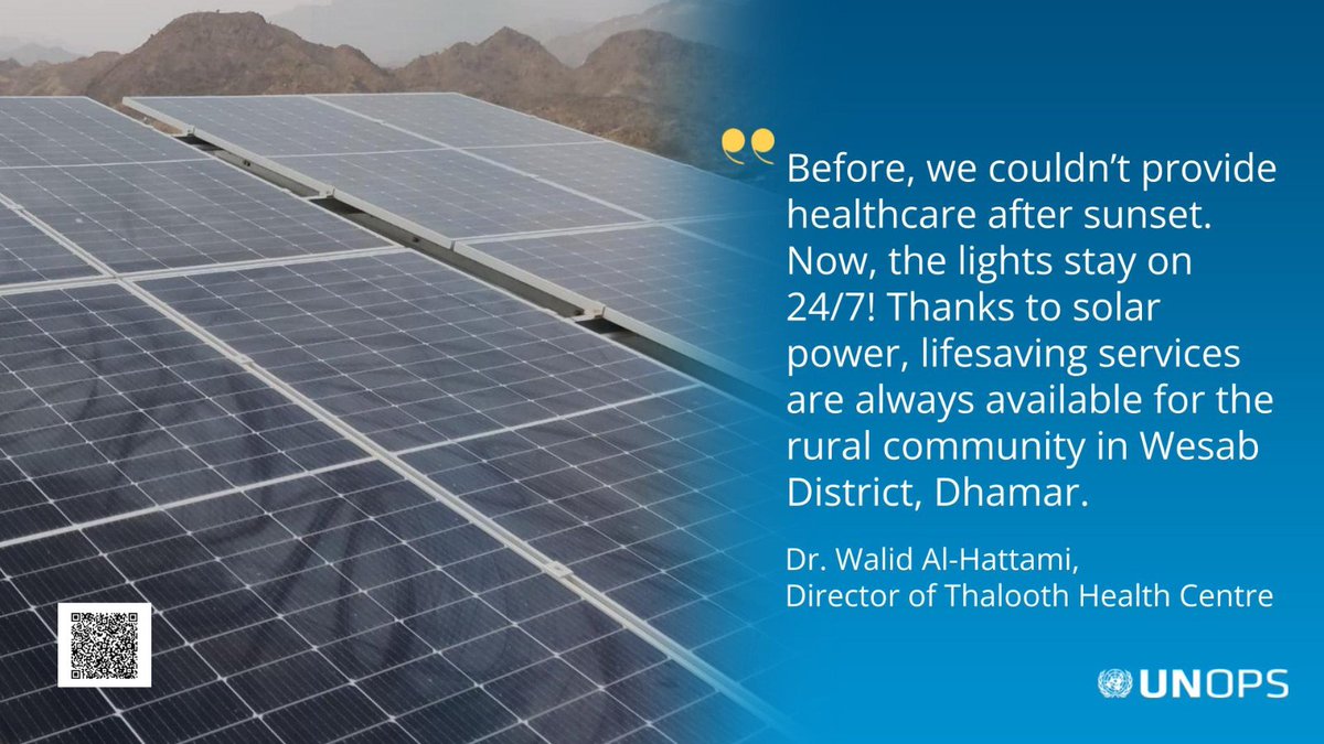 UNOPS_Yemen's tweet image. Thalooth is one of 249 health centers that were solarized under the Electricity project phase 2 so far, thanks to funding from @WBG_IDA. 220 health centres were energized under the project's phase 1 enabling the centres to provide timely healthcare to Yemeni people.