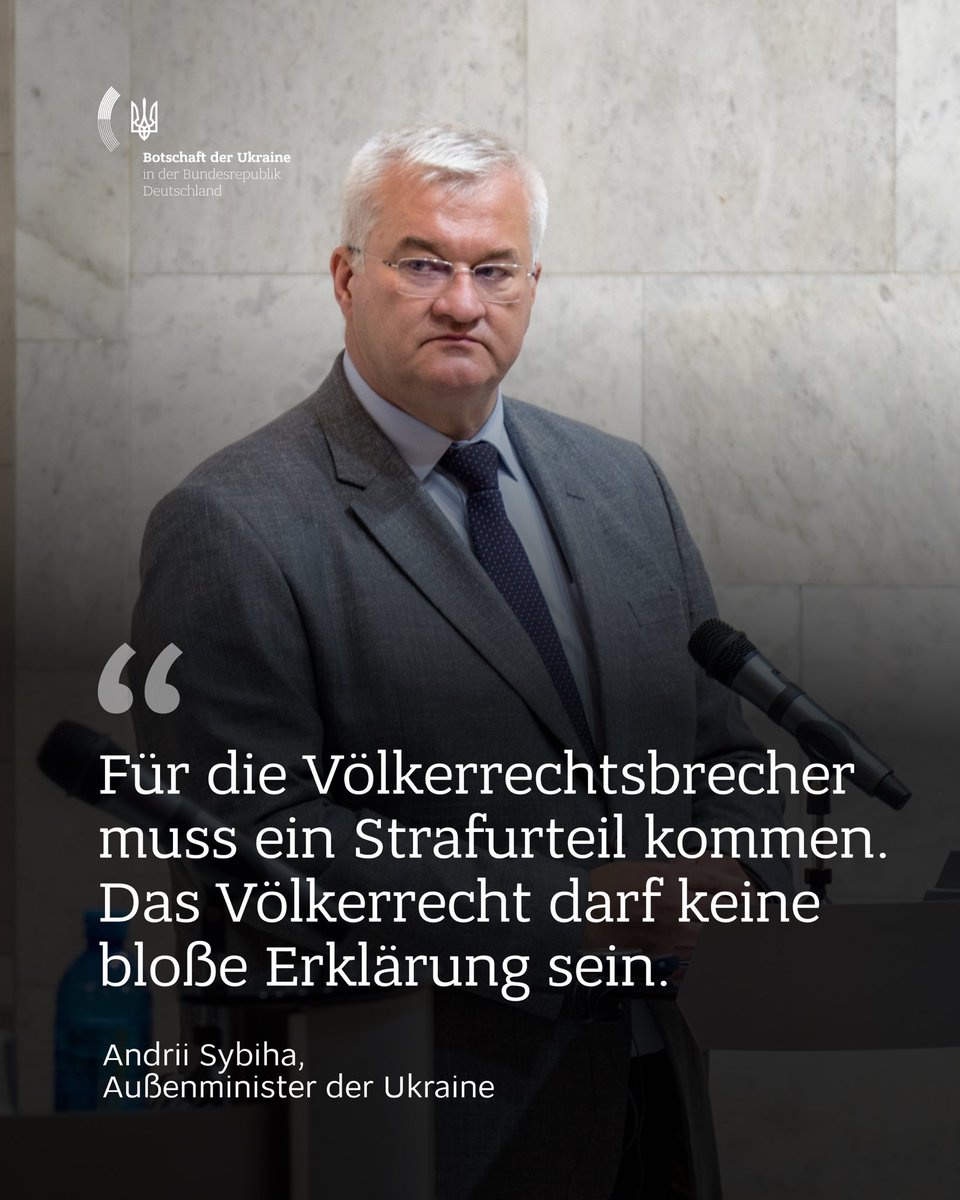 UKRinDEU's tweet image. Die Verantwortlichen für den völkerrechtswidrigen russischen Angriffskrieg müssen juristisch zur Rechenschaft gezogen werden.
Die Einrichtung des Sondertribunals für das Verbrechen der Aggression gegen die Ukraine ist dabei ein wichtiger Schritt.