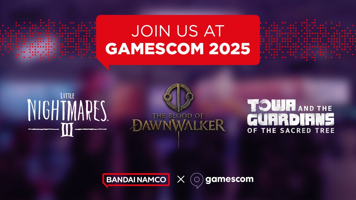 BandaiNamcoEU's tweet image. We’re excited to be back in Cologne for @gamescom 2025 — and to reveal our line-up:
🌙 The Blood of Dawnwalker
👁️ Little Nightmares III
🌳 Towa and the Guardians of the Sacred Tree
Visit us in Hall 6 and stay tuned for more updates! #gamescom2025