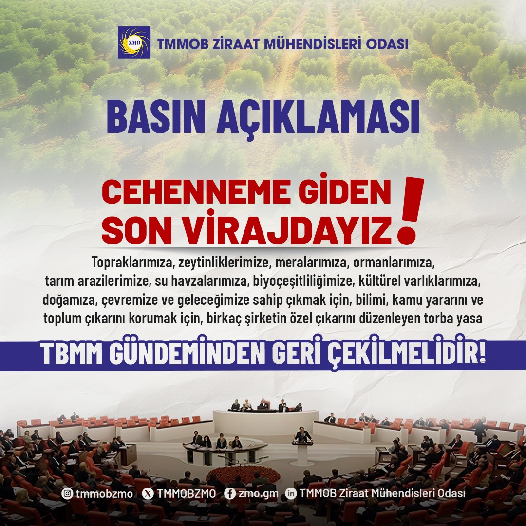 Basın Açıklaması: CEHENNEME GİDEN SON VİRAJDA MİLLETVEKİLLERİMİZE ÇAĞRIMIZDIR!
#tarım #toprak #mera #zeytinlik
⬇️
zmo.org.tr/icerik/cehenne…