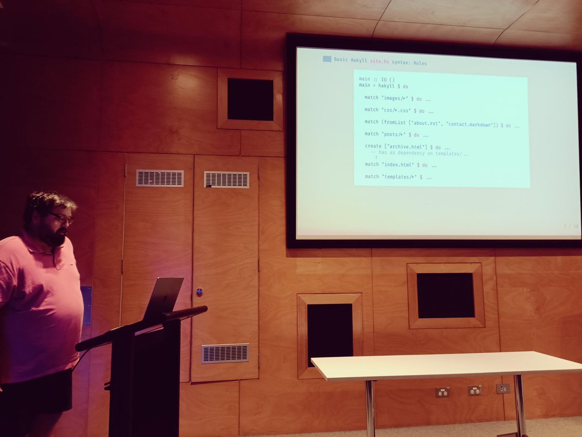 hackuador's tweet image. Rob showing us how to build a #Hakyll site at Brisbane Functional Programming Group #BFPG #FP #Haskell
