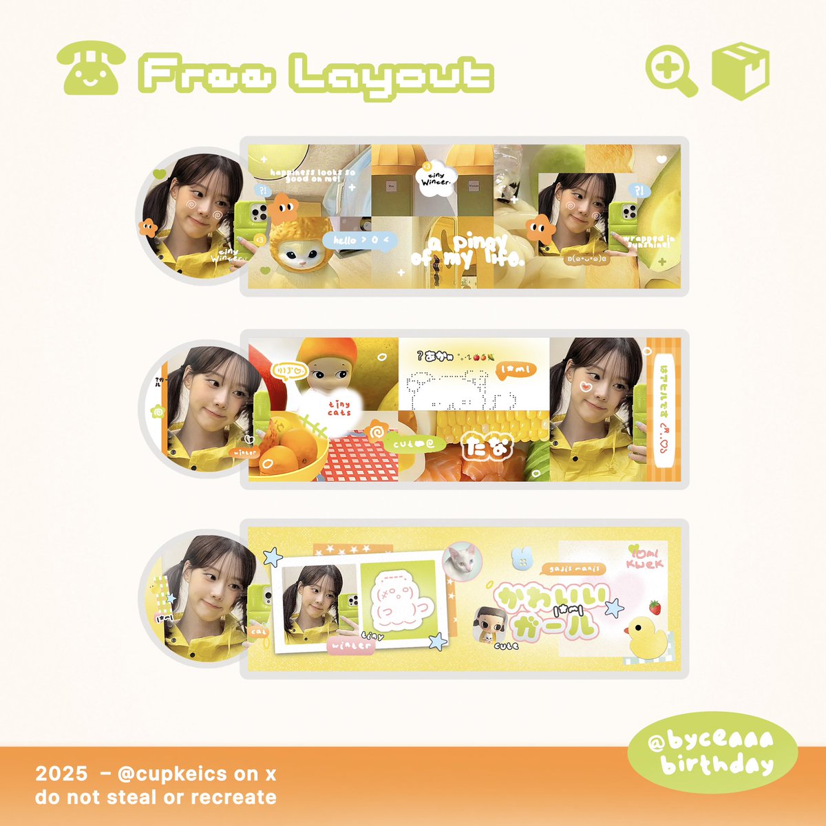 cupkeics's tweet image. help rt/repost thankie 🐈🍊🍐

hAing! dalam rangka merayakan h+1 birthday nya kak Cea @byceaaa aku bawa 9 FREE LAYOUT READY STOCK yg bisa kamu jemput malam ini via dm!

🗓️ : Selasa, 8 July
⏰ : 19.00 WIB

- scroll for more info dan jangan lupa test dm #zonauang #zonajajan #zonaba