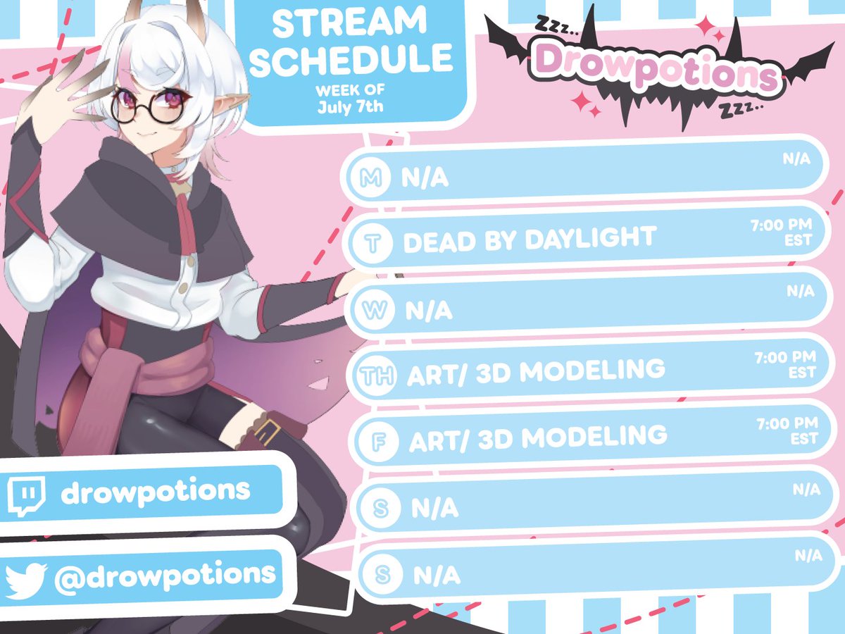 drowpotions's tweet image. Forgot to post this bleehhhhh~ ;3c

SCHEDULE FOR THIS WEEK