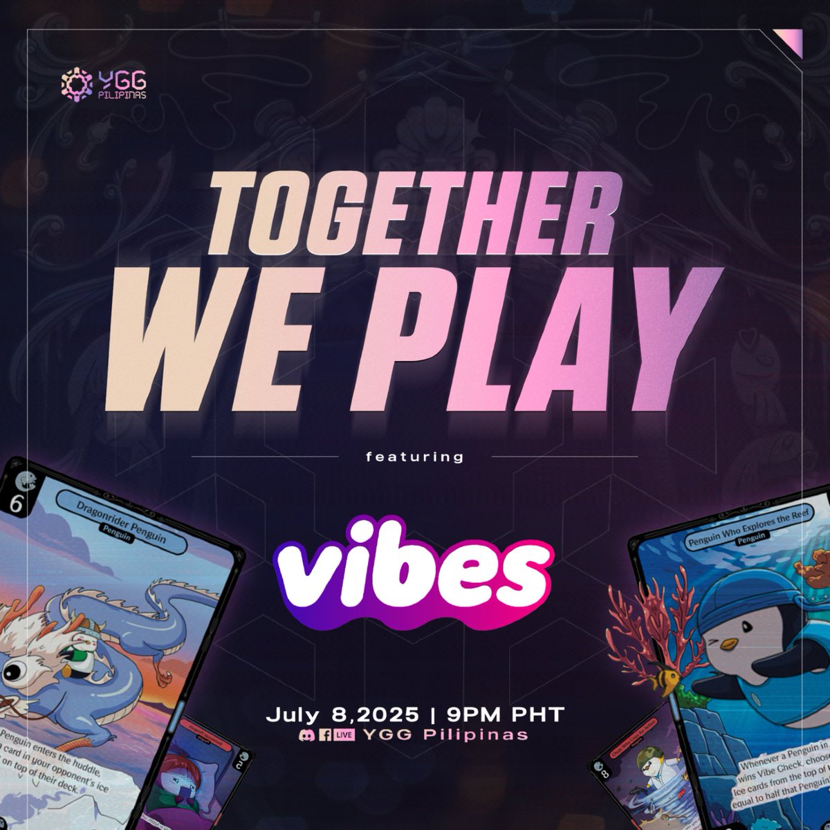 YGGPilipinas (@yggpilipinas) on Twitter photo If your barkada never played <a href="/vibes_tcg/">Vibes (Pudgy TCG)</a> , do you even really hang out? 😏
Vibes is the cutest TCG in town! But what exactly is it and why is everyone so hooked? Feeling curious too? Come hang out with us at Tonight’s Together We Play and discover everything about the game!
📅 If your barkada never played <a href="/vibes_tcg/">Vibes (Pudgy TCG)</a> , do you even really hang out? 😏
Vibes is the cutest TCG in town! But what exactly is it and why is everyone so hooked? Feeling curious too? Come hang out with us at Tonight’s Together We Play and discover everything about the game!
📅