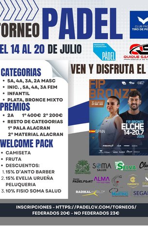 🏆 TORNEO CIRCUITO CLUB TIRO PICHÓN ELCHE

📆 14 - 20 Julio

📍Tiro Pichón Elche Alicante)

📝 f.mtr.cool/kedblfppba