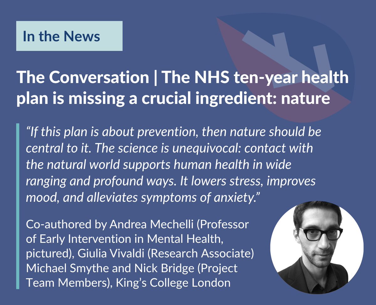 In this <a href="/ConversationUK/">The Conversation</a> blog, researchers <a href="/KingsCollegeLon/">King's College London</a> discuss the benefits of #nature for improving mental health and preventing illness - and why nature should be included in the NHS 10 year plan: theconversation.com/the-nhs-ten-ye… 

#NHS10yearplan