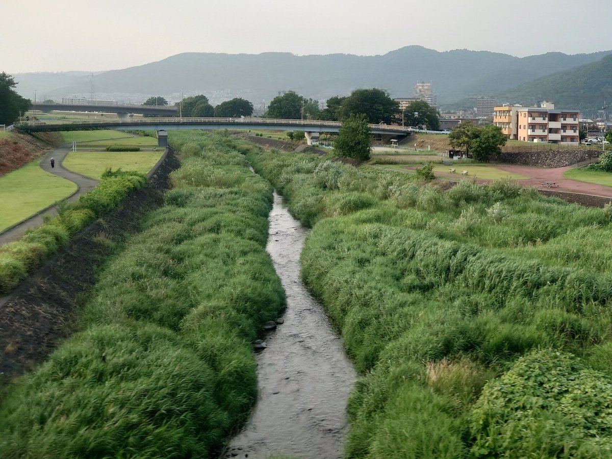 夕暮れの甲府盆地の風景。
西陽の当たる荒川河川敷。