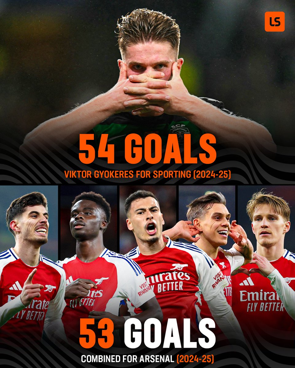 🇸🇪 Viktor Gyokeres scored more goals last season than Havertz, Saka, Martinelli, Trossard and Odegaard combined ⚽️🤯