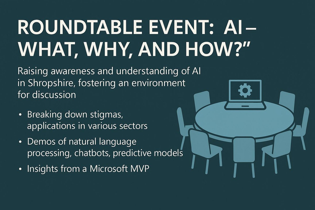 BCS Shropshire is stepping into the AI conversation once again! Register here: eventbrite.co.uk/e/roundtable-e…

“AI: What, Why, and How?”
📆 15th July 2025
🕖 7pm start
📍 148 Holyhead Road Wellington TF1 2DL