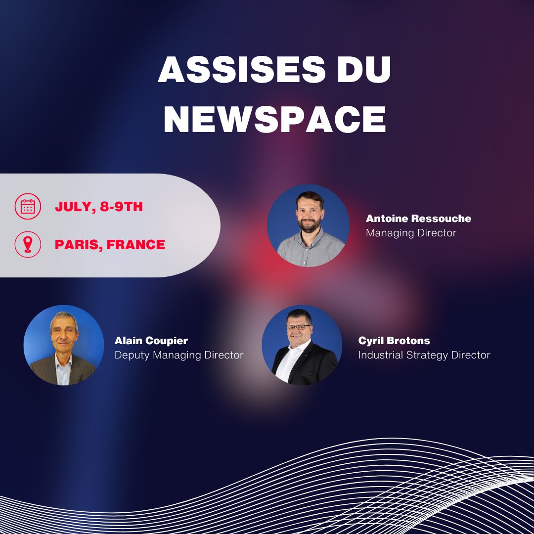 🚀 @U_Space will be at @AssisesNewSpace on July 8 &amp; 9 in Paris!

Two days of exchanges around the challenges of #NewSpace 🇫🇷

📍Will you be there? Come and discuss satellites &amp; solutions with us!

#Uspace #Satellite #AssisesduNewSpace