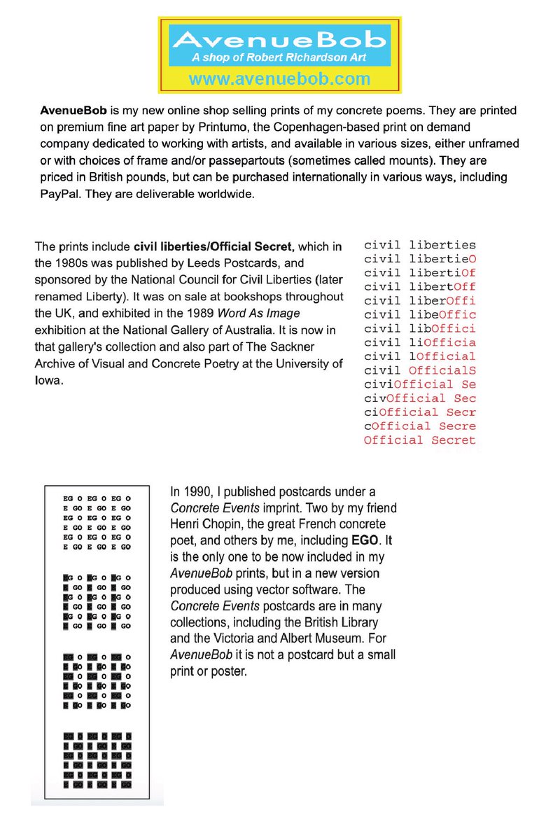 The postage of the smaller size prints, eg A3 &amp; A4, has been reduced by 50%!  #concretepoetry #visualpoetry #vispo #textart #avenuebob  #robertrichardsonart