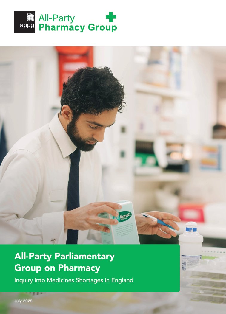 All-Party Pharmacy Group (@appgpharmacy) on Twitter photo The APPG on Pharmacy has published its report into medicines shortages in England, calling for urgent action to protect patients and support pharmacists. Find the full report and recommendations here: pharmacyappg.co.uk/news The APPG on Pharmacy has published its report into medicines shortages in England, calling for urgent action to protect patients and support pharmacists. Find the full report and recommendations here: pharmacyappg.co.uk/news