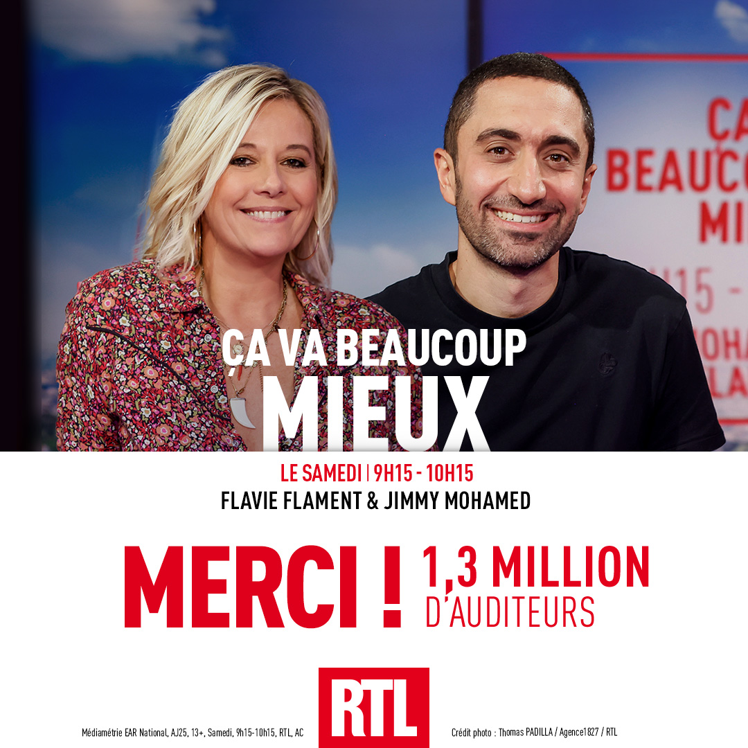 RTL Pro : RTL - RTL2 - FUN RADIO (@rtl_presse) on Twitter photo 🔴 #AudiencesRadio MERCI !
🩺 Tous les samedis matins, 1,3 million d’auditeurs vont beaucoup mieux grâce à #FlavieFlament et <a href="/Dr_moji/">Dr Jimmy Mohamed</a>
#Radio #Médiamétrie 🔴 #AudiencesRadio MERCI !
🩺 Tous les samedis matins, 1,3 million d’auditeurs vont beaucoup mieux grâce à #FlavieFlament et <a href="/Dr_moji/">Dr Jimmy Mohamed</a>
#Radio #Médiamétrie