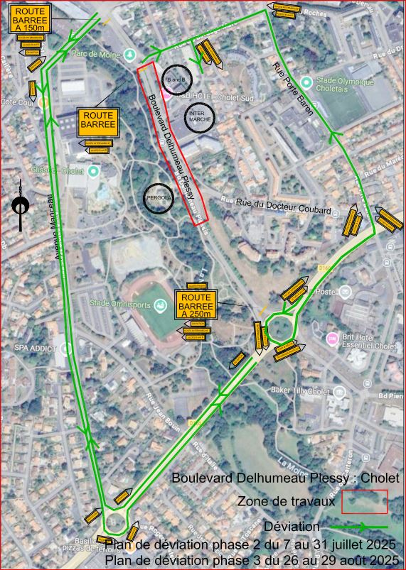 #InfoTravaux 
Les travaux de la piste cyclable Boulevard Delhumeau Plessis se poursuivent
🚫Circulation interdite entre la rue du Bordage Marc et la rue du Docteur Charles Coubard
➡Des déviations sont mises en place
ℹ️Travaux jusqu’au 31 juillet 2025