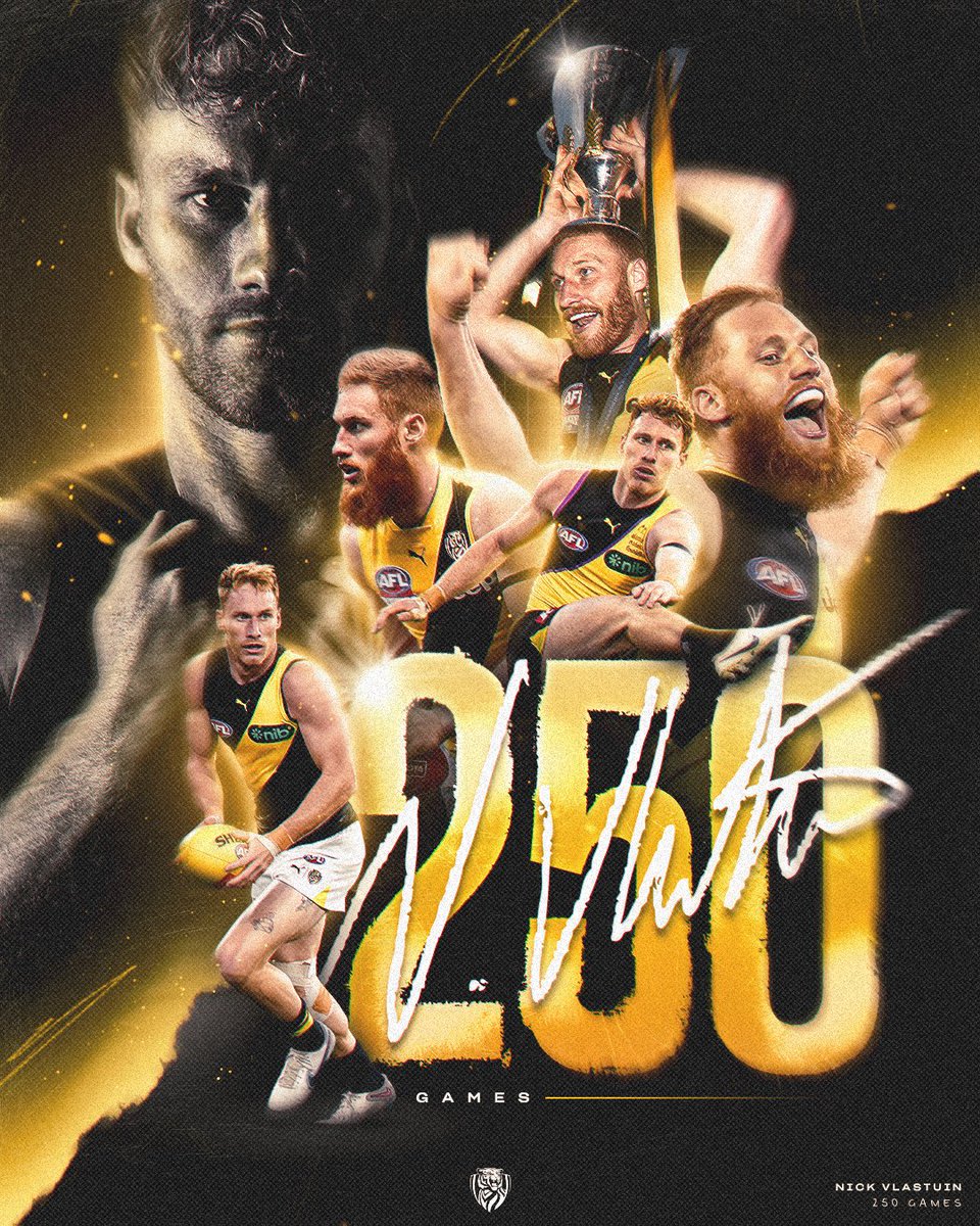 250 for Tigga! 👏

Congrats to three-time premiership Tiger Nick Vlastuin, who celebrates his 250th game on Saturday night. What's your favourite Tig moment? 💪

Read more: tige.rs/Vlastuin250