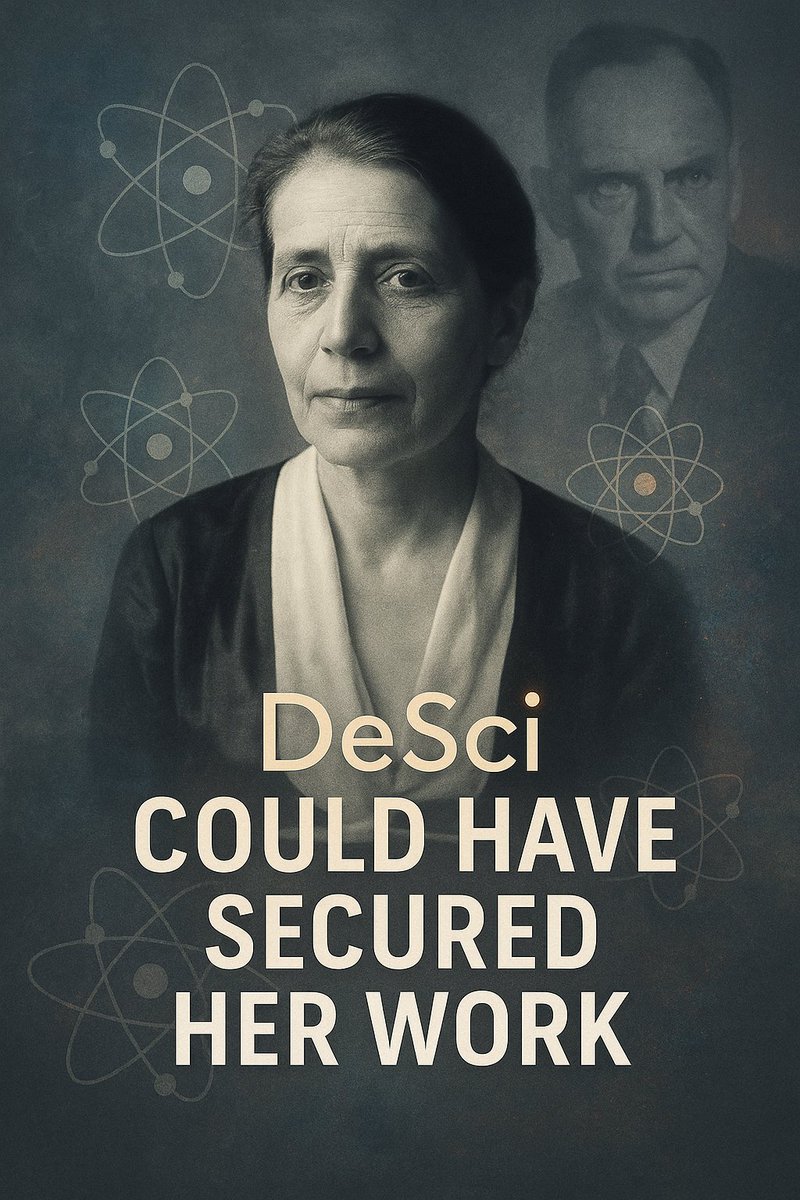 Neuron_Percepta's tweet image. Lise Meitner coined nuclear fission, but Otto Hahn got the 1944 Nobel Prize.
She was in exile; isolated. No formal way to claim credit.
Imagine if DeSci existed then.
We owe it to every unseen scientist: credit, transparency & permanence.
DeSci changes everything! Let us #DeSci