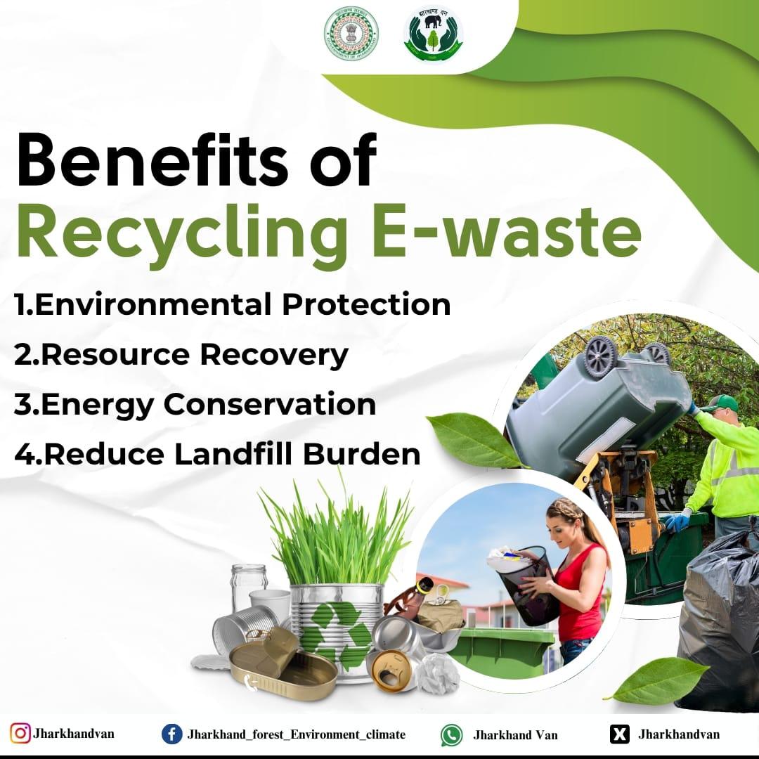Recycling E-waste = Saving the Earth 🌍
Let’s give our old gadgets a new life and protect our planet! 🌱✨
✅ Environmental Protection
✅ Resource Recovery
✅ Energy Conservation
✅ Less Landfill, More Greenfields 🌿

Join Jharkhand Van in building a cleaner, greener tomorrow!