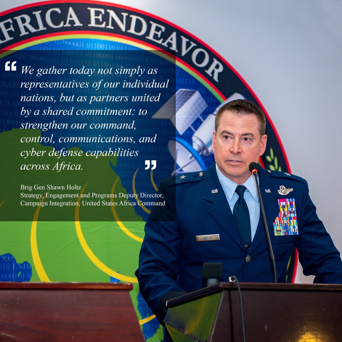 USAfricaCommand's tweet image. “Shoulder to shoulder, we will meet any threat.” — Brig. Gen. Holtz, gave opening remarks at the #AE2025 in Benin. 28 nations gathered to strengthen cyber defense, comms, and partnerships that secure Africa’s digital future. #Benin #CyberSecurity @USEmbassyBenin