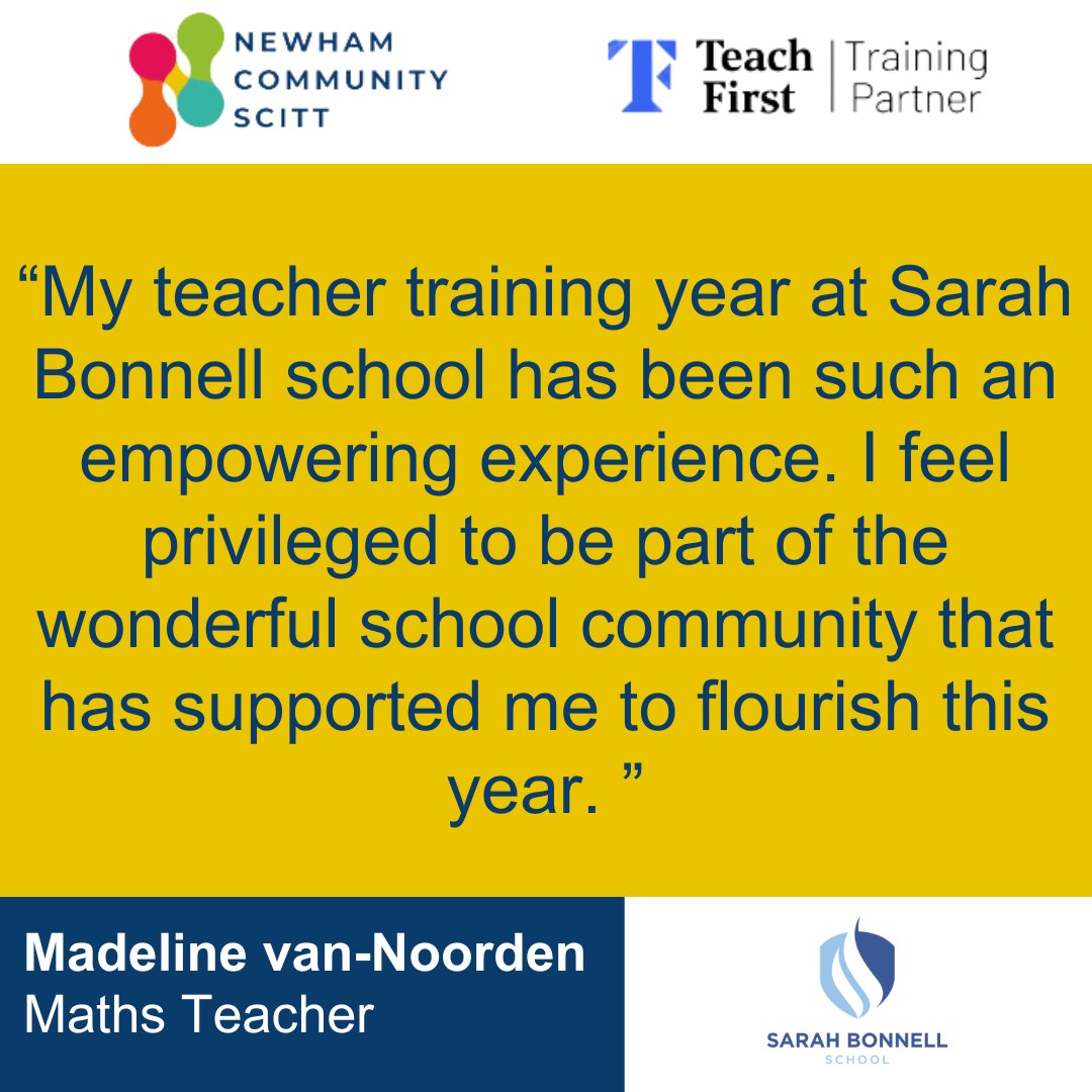 Newham Community Learning (@ncltrust) on Twitter photo A huge congratulations to our Maths trainee, Madeline, who is starting her journey as a full-time teacher at <a href="/SBonnellSchool/">Sarah Bonnell School</a>!
We're incredibly proud of all she’s achieved during her training - the classroom is lucky to have her.
<a href="/TeachFirst/">Teach First</a> <a href="/getintoteaching/">Teaching</a> A huge congratulations to our Maths trainee, Madeline, who is starting her journey as a full-time teacher at <a href="/SBonnellSchool/">Sarah Bonnell School</a>!
We're incredibly proud of all she’s achieved during her training - the classroom is lucky to have her.
<a href="/TeachFirst/">Teach First</a> <a href="/getintoteaching/">Teaching</a>