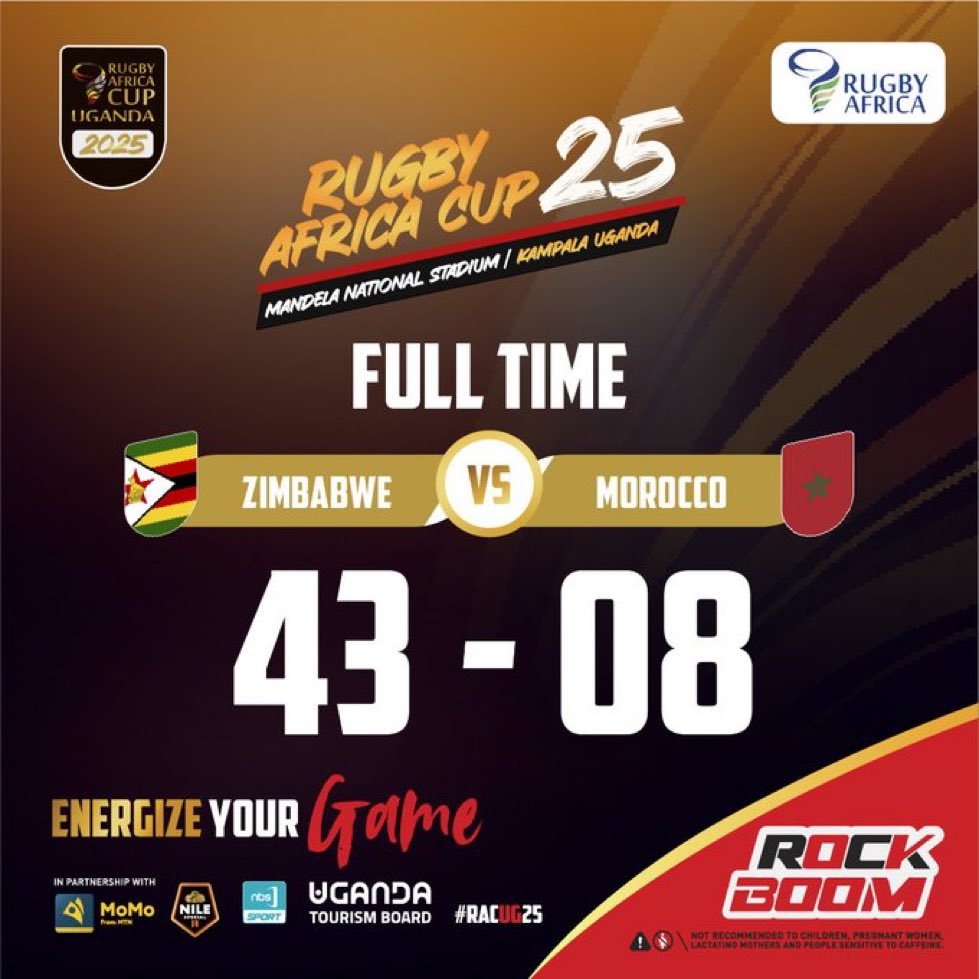Zimbabwe with the first win of the day

Namboole is where we are at today 

 #RACUG25
 #FeelTheAfricanSpirit
 #RockboomRugby
#EnergizeYourGame 
#EnergyForWinners