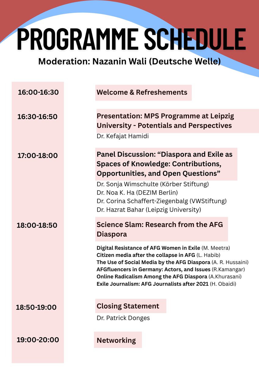 AFGMP_'s tweet photo. The time has finally come: This week our event "Scholarship in Diaspora" takes place! 
📅 11 July 2025 | 16:00–20:00 admission from 15:00 | Berlin
Join us for an afternoon of dialogue, research, and exchange – highlighting the knowledge and contributions of Afghan diaspora scholars in Germany.
📌 Panel discussion
📌 Science Slam
📌 Networking & buffet
📌 Insights into the MPS-AFG program
Free entry – open to all interested in migration, academia, and social change.
Find all informations in the flyer below
#AfghanDiaspora #afg #conference #diaspora