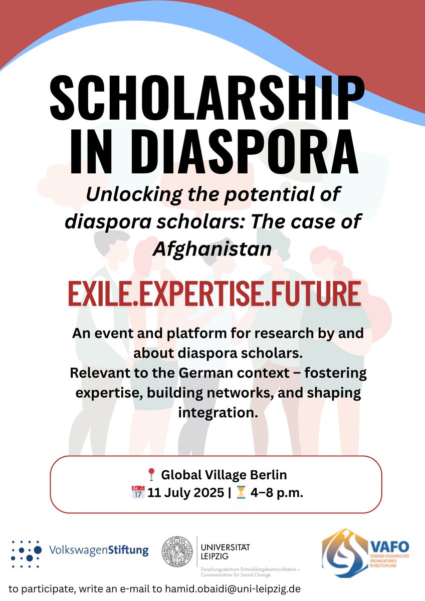 AFGMP_'s tweet photo. The time has finally come: This week our event "Scholarship in Diaspora" takes place! 
📅 11 July 2025 | 16:00–20:00 admission from 15:00 | Berlin
Join us for an afternoon of dialogue, research, and exchange – highlighting the knowledge and contributions of Afghan diaspora scholars in Germany.
📌 Panel discussion
📌 Science Slam
📌 Networking & buffet
📌 Insights into the MPS-AFG program
Free entry – open to all interested in migration, academia, and social change.
Find all informations in the flyer below
#AfghanDiaspora #afg #conference #diaspora