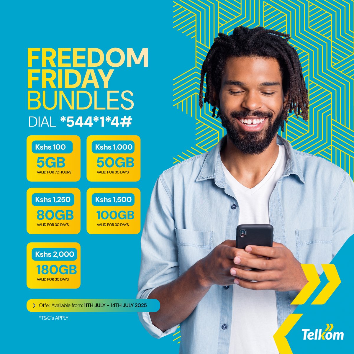 Form ya weekend iso sawa na #FreedomFriday 😎
Get 5GB for only 100 bob (valid 72 hours) usipitwe na mtaratara ya weekend, Ama jibambe mwezi mzima na 50GB for 1K ubaki unawatch tu ma-movies na series.
Mradi ni kudial *544*1*4# na kuingia weekend.