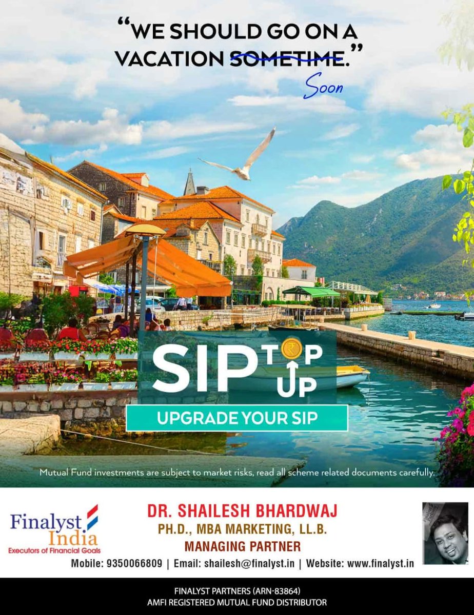 DrBShailesh's tweet photo. ✨ Upgrade your SIP with a SIP Top-Up and turn your dream vacations into reality!
Invest smart today to create unforgettable memories tomorrow. 🌴✈️
Interested? Let’s plan together.
📞 #Finalyst @ 9350066809 https://t.co/EG8qjYnwU1